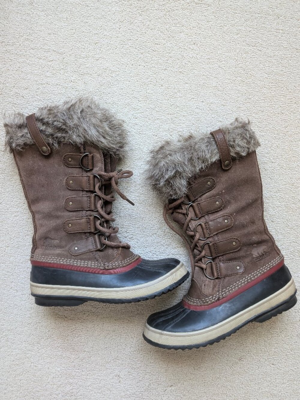 Sorel Boots 8 Joan Of Arctic Brown Camel Suede Waterproof Faux Fur Tall Snow